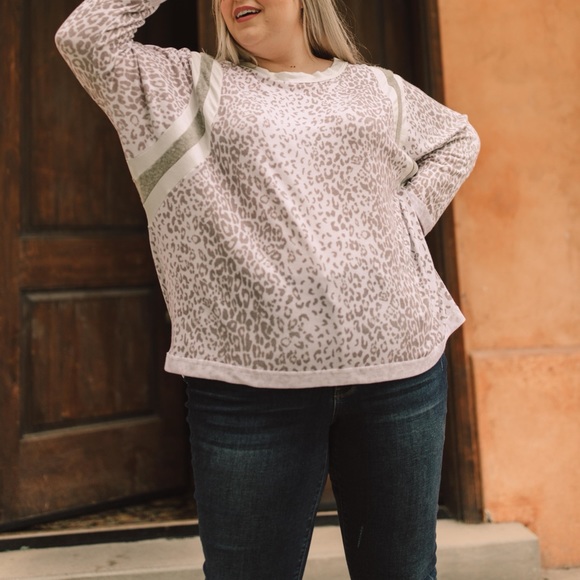 Racing Stripes Animal Print Top in Taupe - Picture 4 of 15